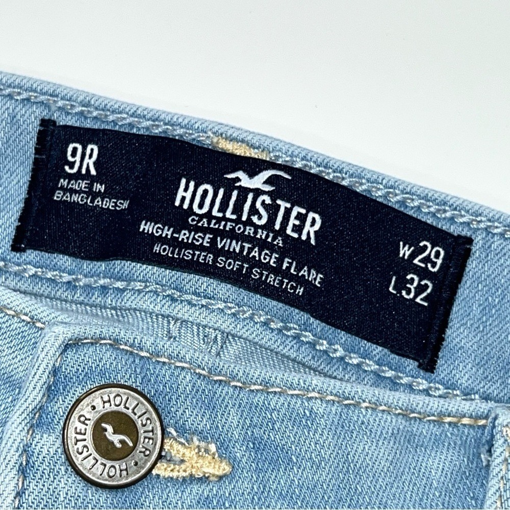 Hollister High Rise Flare Jeans Women's/Juniors 9R Blue Light Wash Embroidered - Picture 11 of 15